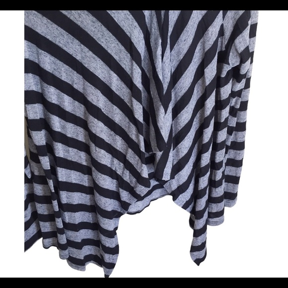 BOBEAU Stripe Open Front One Button Cardigan With & Long Sleeves Grey/Black Sz L - Picture 7 of 10